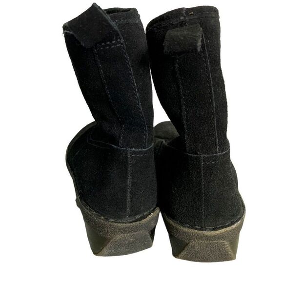 Nine West Suede Leather Booties Boots 9 Black Faux Fur Wedge Heel Round Toe - Picture 5 of 8